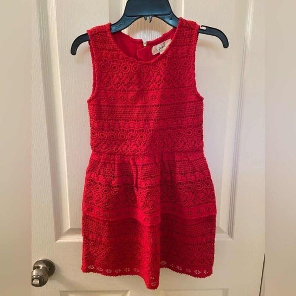 Peek Kids Tessa Tiered Lace Dress Red Girls Size Medium 6-7 NWT